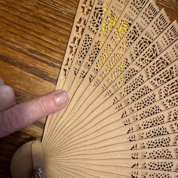 Intricate Tan Hand Fan - Picture 2 of 7